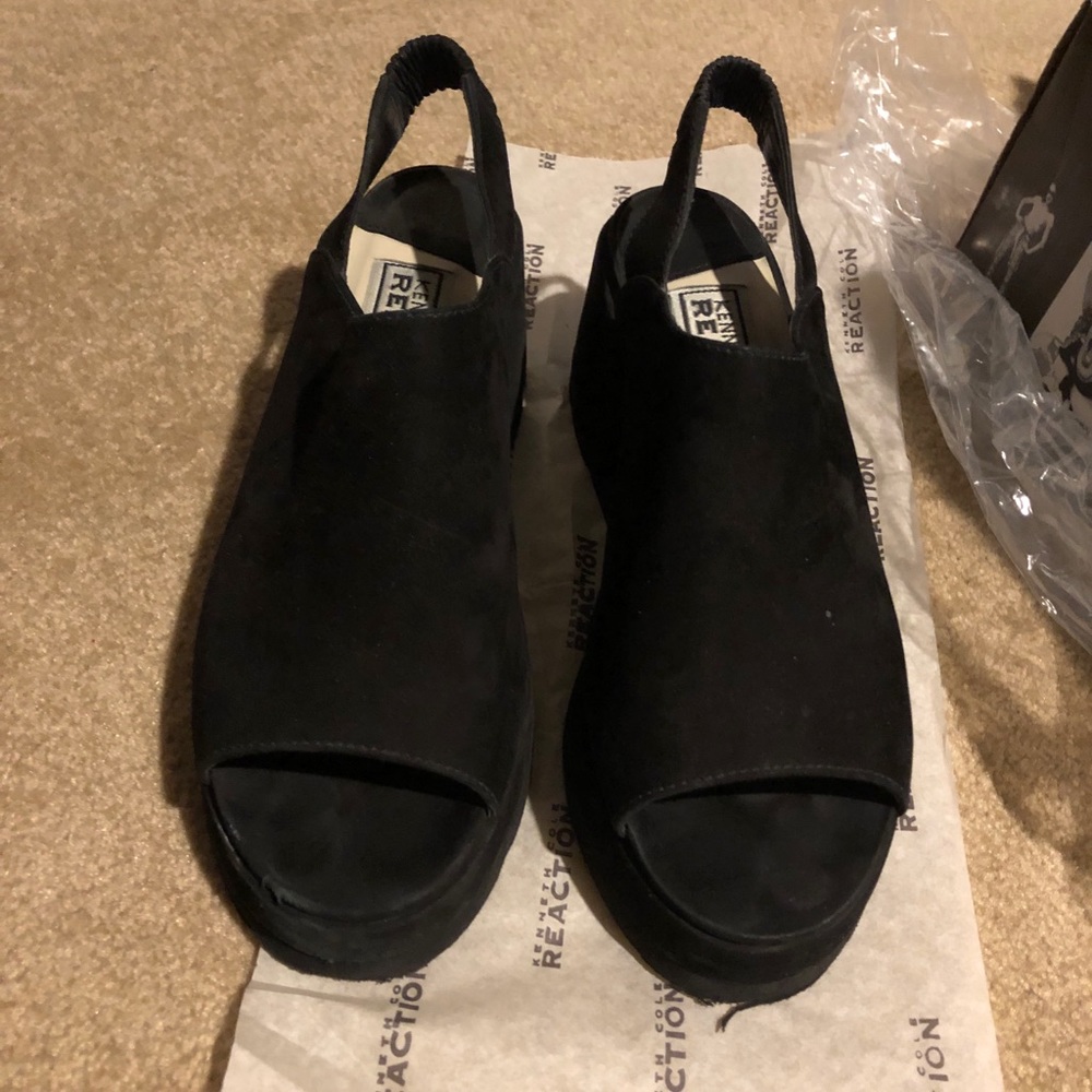 Sling back open toe suede platform shoes